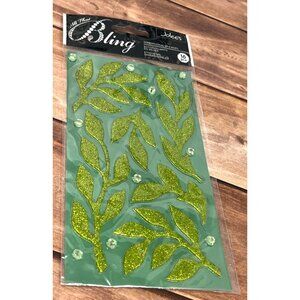 Jolees All That Bling Dimensional Stickers Green Leaf Puffy Flourish 50-00053